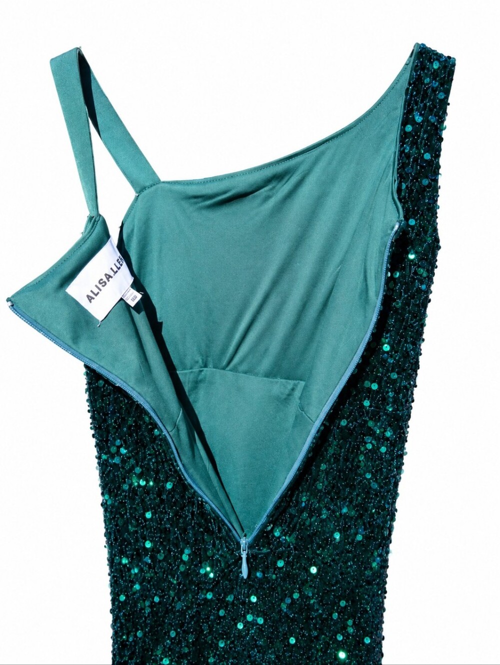 Alisa & Leo Emerald Sequin Mermaid Formal Gown Prom Dress One Shoulder 11Y - Picture 4 of 14